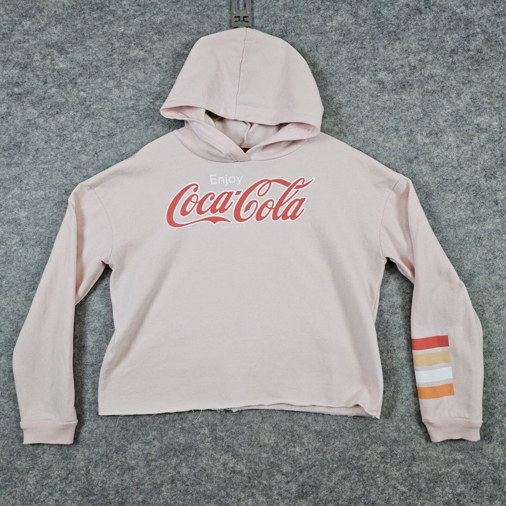 Enjoy Coca Cola‎ Cropped Women's Pink Hoodie Size L Crop Top Cotton & Polyester